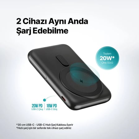 ttec ReCharger Pro M LCD 10.000mAh MagSafe Uyumlu PD 20W Stantlı Kablosuz Taşınabilir Hızlı Şarj Aleti Siyah 2BB222S