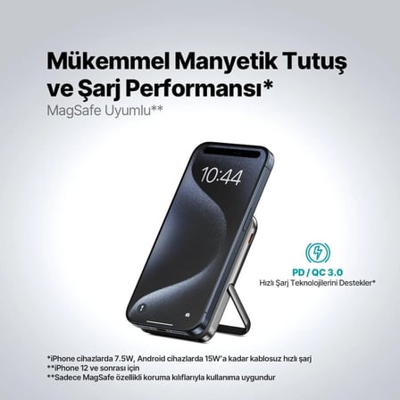 ttec ReCharger Pro M LCD 10.000mAh MagSafe Uyumlu PD 20W Stantlı Kablosuz Taşınabilir Hızlı Şarj Aleti Siyah 2BB222S