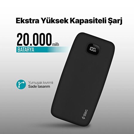 ttec ChargeUp Pro LCD 20.000mAh PD 20W Taşınabilir Hızlı Şarj Aleti / Powerbank