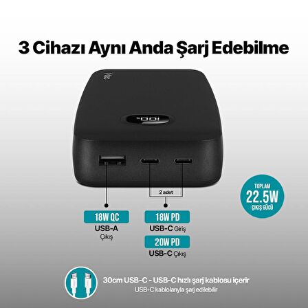 ttec ChargeUp Pro LCD 20.000mAh PD 20W Taşınabilir Hızlı Şarj Aleti / Powerbank