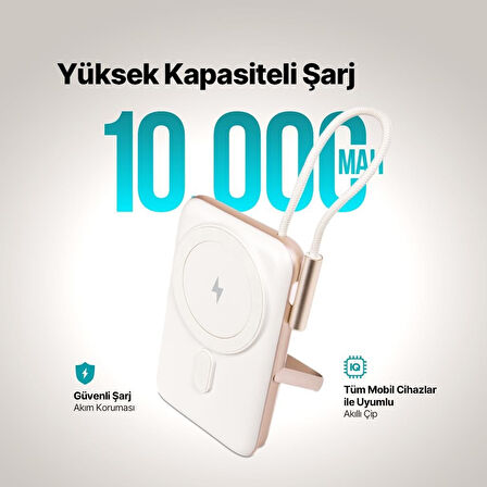 Ttec ReCharger Pro M LCD MagSafe Uyumlu USB-C Dahili Kablolu Stantlı Taşınabilir Powerbank 10.000mAh