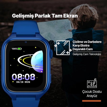 2KSW02M ttec Kidi GPS 4G Sim Kartlı Akıllı Çocuk Saati, 2KSW02 Okyanus Laciverti