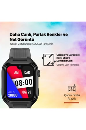 Kidi Pro AMOLED Ekranlı GPS 4G Sim Kartlı Akıllı Çocuk Saati Panter Siyahı 2KSW03