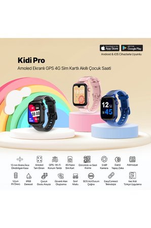 Kidi Pro AMOLED Ekranlı GPS 4G Sim Kartlı Akıllı Çocuk Saati Balerin Pembesi 2KSW03