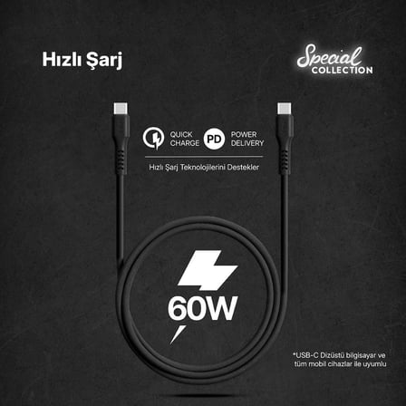  Ttec Usb-C - Usb-C 120CM 60W Pd/qc Hızlı Şarj/data Kablosu Siyah 2DK59S