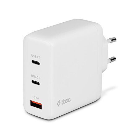 ttec SmartCharger Trio GAN 120W PD Seyahat Hızlı Şarj Aleti 2 USB-C+USB-A