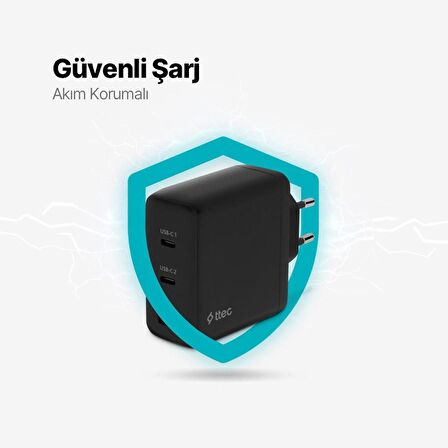 ttec SmartCharger Trio GAN 120W PD Seyahat Hızlı Şarj Aleti 2 USB-C+USB-A