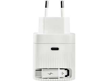 TTEC Smart Charger Gan 65W PD Seyahat Hızlı Şarj Aleti USB-C + Dahili USB-C Şarj Kablosu 2SCG05B Beyaz