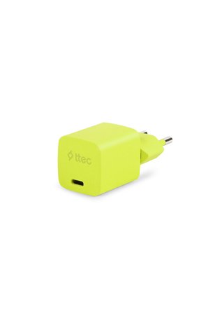 Ttec SmartCharger GAN 20W PD Seyahat Hızlı Şarj Aleti + USB-C - USB-C 3A Kablo Neon Neon Sarı