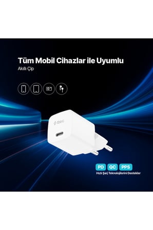 Ttec SmartCharger GAN 30W PD Seyahat Hızlı Şarj Aleti + USB-C - Lightning 150cm Kablo 2SCG30LB