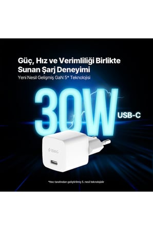 Ttec SmartCharger GAN 30W PD USB-C Seyahat Hızlı Şarj Aleti 2SCG30B