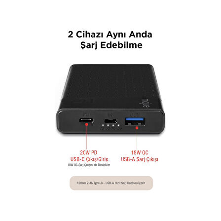 mojue by ttec PB07 10.000mAh 20W PD-QC USB-C iPhone Hızlı Şarj Teknolojili Akım Korumalı Powerbank