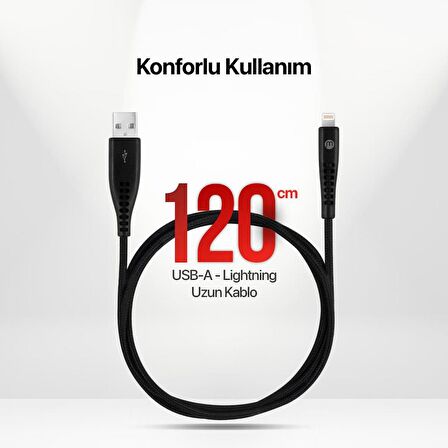 mojue by ttec Ekstra Day USB-A - iPhone Lightning 2A Kablo 120cm Siyah