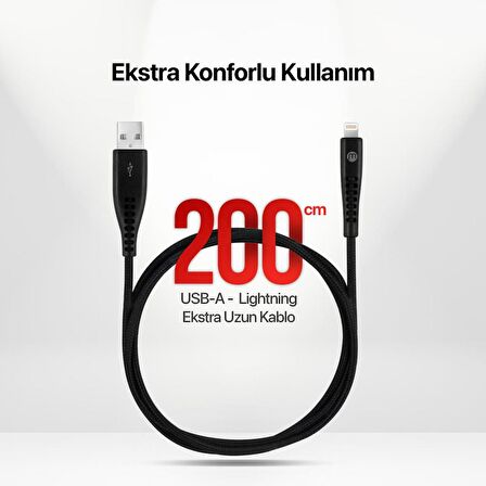 mojue by ttec Ekstra Dayanıklı USB-A - iPhone Lightning 2A Şarj Kablosu 200cm