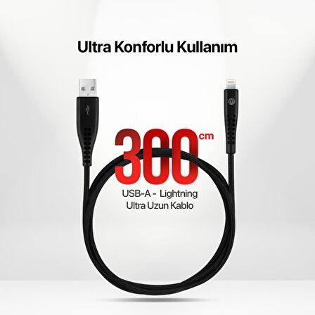 mojue by ttec Ekstra Day USB-A - iPhone Lightning 2A Kablo 300cm Siyah