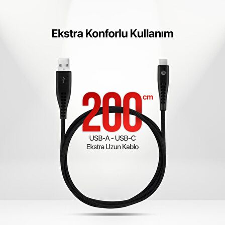 mojue by ttec Ekstra Dayanıklı USB-A - USB-C 2A Şarj Kablosu 200cm