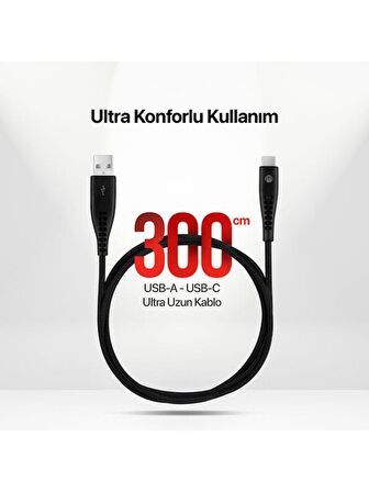 mojue by ttec Ekstra Dayanıklı USB-A - USB-C 2A Şarj Kablosu 300cm