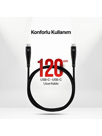 mojue by ttec Ekstra Dayanıklı USB-C - USB-C 3A Şarj Kablosu 120cm