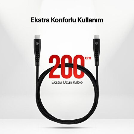 mojue by ttec Ekstra Dayanıklı USB-C - USB-C 3A Şarj Kablosu 200cm