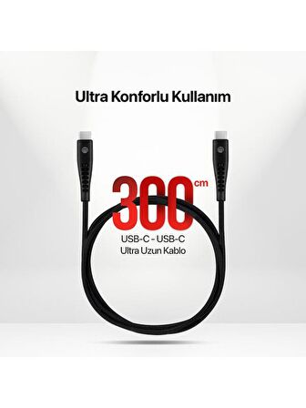 mojue by ttec Ekstra Dayanıklı USB-C - USB-C 3A Şarj Kablosu 300cm