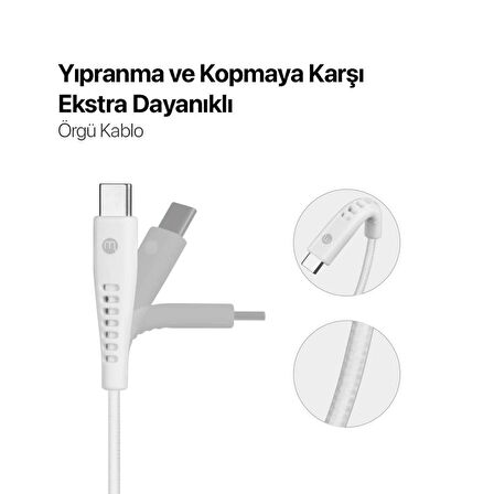 mojue by ttec EkstraDay USB-A - USB-C 2A Şarj Kablosu 120cm Beyaz