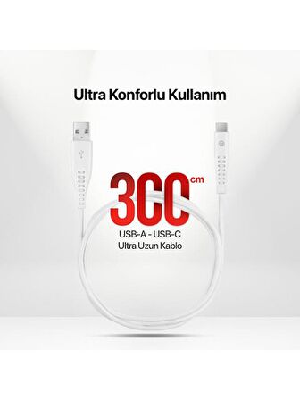 mojue by ttec Ekstra Dayanıklı USB-A - USB-C 2A Şarj Kablosu 300cm