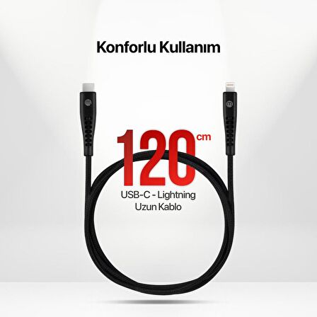 mojue by ttec Ekstra Dayanıklı USB-C - iPhone Lightning 3A Şarj Kablosu 120cm