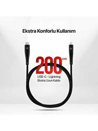 mojue by ttec Ekstra Dayanıklı USB-C - iPhone Lightning 3A Şarj Kablosu 200cm