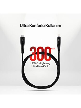 mojue by ttec Ekstra Dayanıklı USB-C - iPhone Lightning 3A Şarj Kablosu 300cm