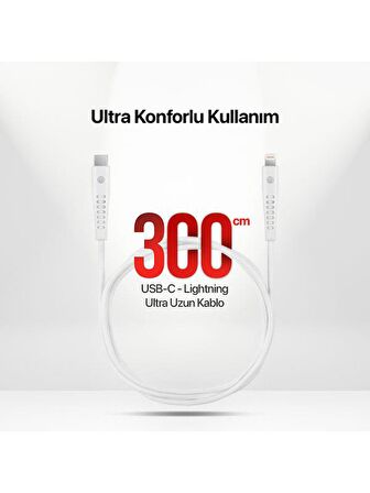 mojue by ttec Ekstra Dayanıklı USB-C - iPhone Lightning 3A Şarj Kablosu 300cm