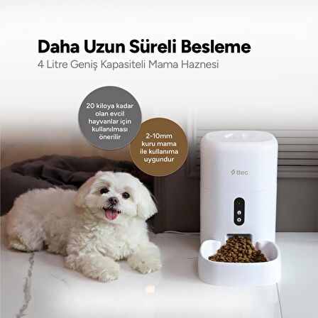 ttec Foodi Pro Full HD 3MP Kameralı Çift Yönlü Görüşmeli Otomatik Wi-Fi Akıllı Kedi/Köpek Besleyici