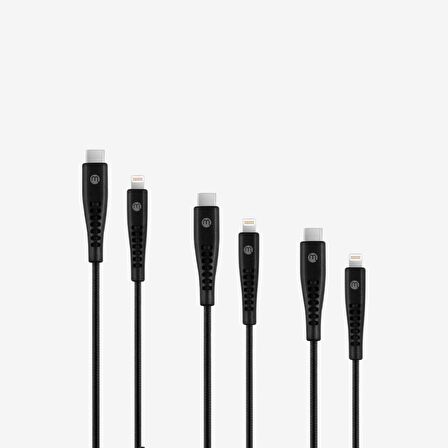 mojue by ttec EkstraDay USB-C - iPhone Lightning 3A 3’lü 1,2/2/3m Siyah