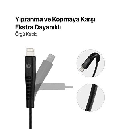 mojue by ttec EkstraDay USB-C - iPhone Lightning 3A 3’lü 1,2/2/3m Siyah