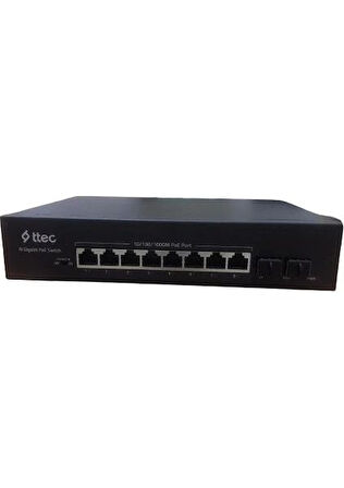 TTEC 8 x 10/100 Base-T PoE/PoE+ Port | 2 x 10/100 Base-T Uplink Port 120W PoE Kapasitesi | Tak-Çalış