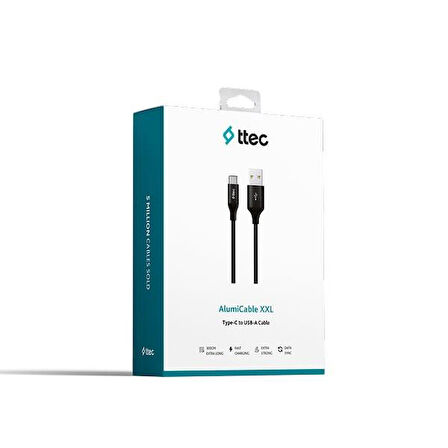 ttec AlumiCable XXL USB-A -USB-C Şarj Kablosu 3mt. 2Dk24S