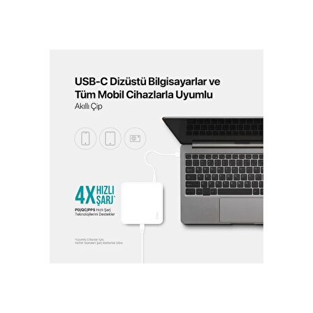 Ttec USB 65 Watt Hızlı Şarj Aleti Beyaz