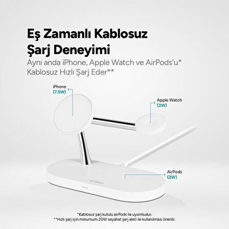 ttec AirCharger Quattro M MagSafe Uyumlu iPhone+AppleWatch+AirPods LED li Kablosuz Hızlı Şarj Standı