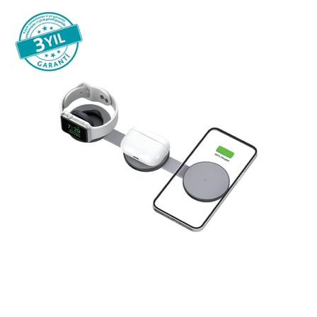 AirCharger Trio Pro Qi2/MagSafe Özellikli 15W iPhone/Android  3’ü 1 Arada iPhone + Apple Watch + Air