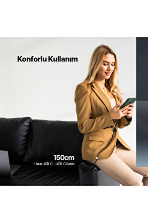 AlumiCable LCD USB-C – USB-C 100W PD/QC 150cm Hızlı Şarj/Data Kablosu ,Siyah