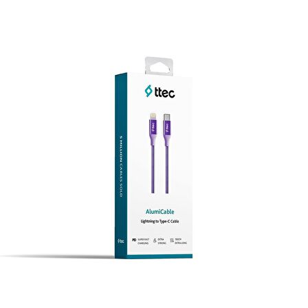 Alumicable Type-c Lightning Hızlı Şarj Kablosu 150cm Mor