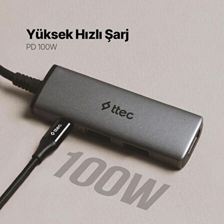 ttec 4 Port USB-C 3.2 Hub/Çoklayıcı USB-C 100W PD 3.0+4K HDMI + USB-A 3.2+USB-A 2.0 (MacBook Uyumlu)