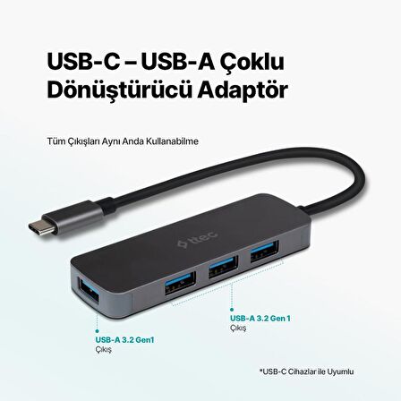 ttec 4 Girişli USB-C Hub/Çoklayıcı USB-A 3.2 Hub 4*USB-A 3.2 (MacBook Uyumlu)