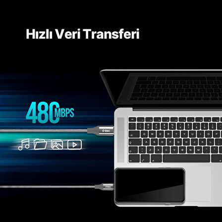 ttec AlumiCable USB-C - USB-C 200cm 65W PD/QC Hızlı Şarj/Data Kablosu Uzay Grisi