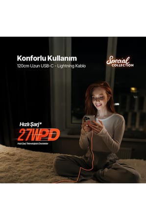 ttec USB-C - Lightning Hızlı Şarj Kablosu 120cm Neon Turuncu