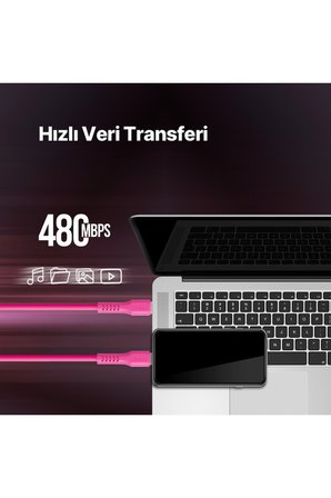 TTEC USB-C - Lightning Hızlı Şarj Kablosu 120cm Neon Pembe