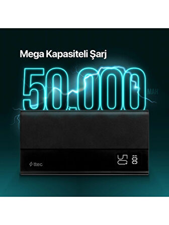 OULET Ttec Recharger Mega LCD 50.000 Mah Pd 20W Taşınabilir Hızlı Şarj Aleti / Powerbank