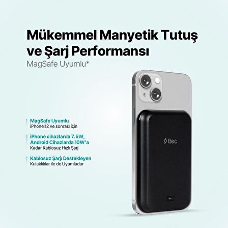 ttec ReCharger M 5.000mAh MagSafe Uyumlu Şık ve Kompakt Kablosuz Taşınabilir Şarj Aleti / Powerbank