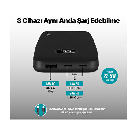 Chargeup Pro LCD 10.000MAH Pd 20W Taşınabilir Hızlı Şarj Aleti / Powerbank