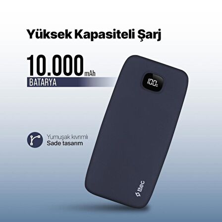 ttec ChargeUp LCD 10.000mAh Taşınabilir Şarj Aleti / Powerbank