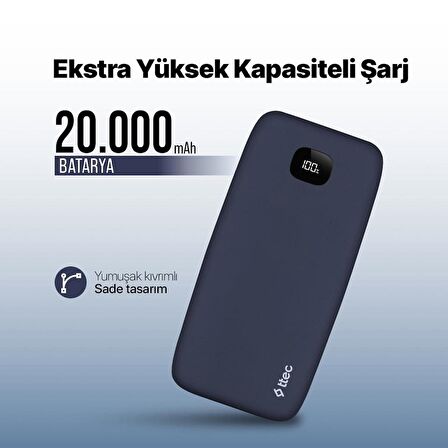 ttec ChargeUp LCD 20.000mAh Taşınabilir Hızlı Şarj Aleti / Powerbank